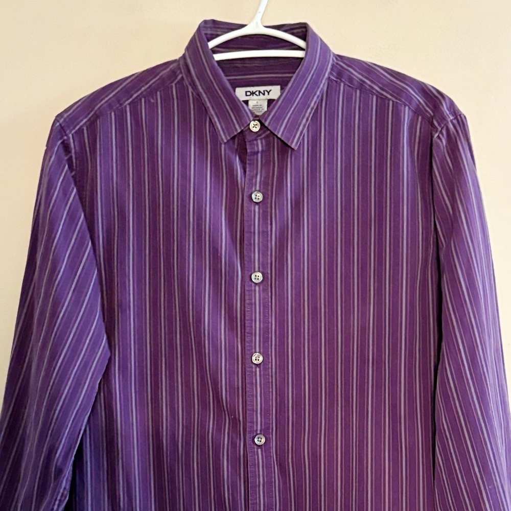 Vintage DKNY Two-Tone Purple Pinstripe Dress Shirt – Size Small, 15" Neck EUC - Picture 3 of 11